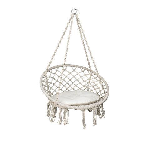 SILLA / BALANCIN COLGANTE EN ALGODON BEIGE CON COJIN INCLUIDO. IDEAL PARA JARDINES, TERRAZAS, BALCONES