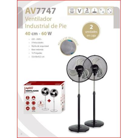 VENTILADOR INDUSTRIAL DE PIE 40 CMS 60 WATIOS 2 UNIDADES