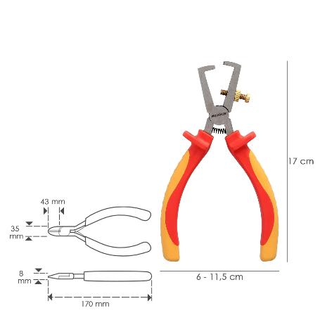 ALICATES PELACABLES 150 MM. MANGOS AISLADOS ACERO CROMO VANADIO PELACABLES, CORTA CABLES, PELADOR CABLES