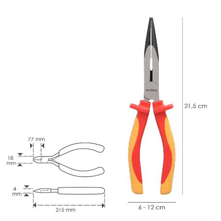 ALICATES BOCA RECTA 200 MM. MANGOS AISLADOS ACERO CROMO VANADIO PELACABLES, CORTA CABLES, PELADOR CABLES