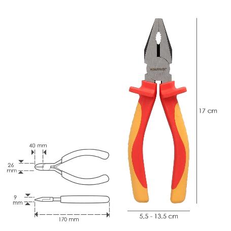 ALICATES UNIVERSALES 150 MM. MANGOS AISLADOS ACERO CROMO VANADIO PELACABLES, CORTA CABLES, PELADOR CABLES