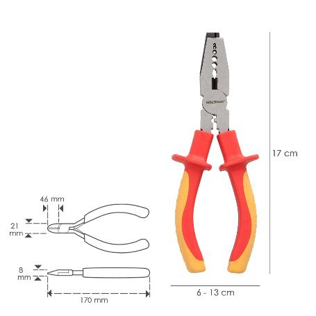 ALICATES PELACABLES MULTIFUNCIÓN 150 MM. MANGOS AISLADOS ACERO CROMO VANADIO PELACABLES, CORTA CABLES, PELADOR CABL