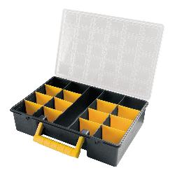 MALETIN ORGANIZADOR PLASTICO 17 COMPARTIMENTOS CON SEPARADORES AJUSTABLES 360X252X64 MM.