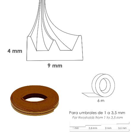 BURLETE CAUCHO MARRON ROLLO 6 METROS. X 9 MM. SELLADOR VENTANAS Y PUERTAS. AISLA DEL RUIDO. PARA UMBRALES DE 1 A 3,